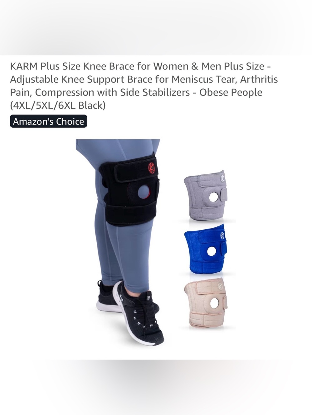 Plus Size Knee Brace with Open Patella Support - Black